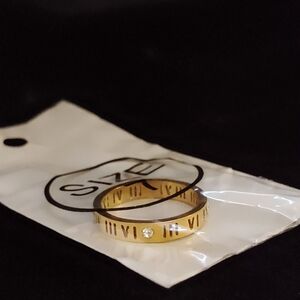 Gold Roman Numeral Ring with Crystal